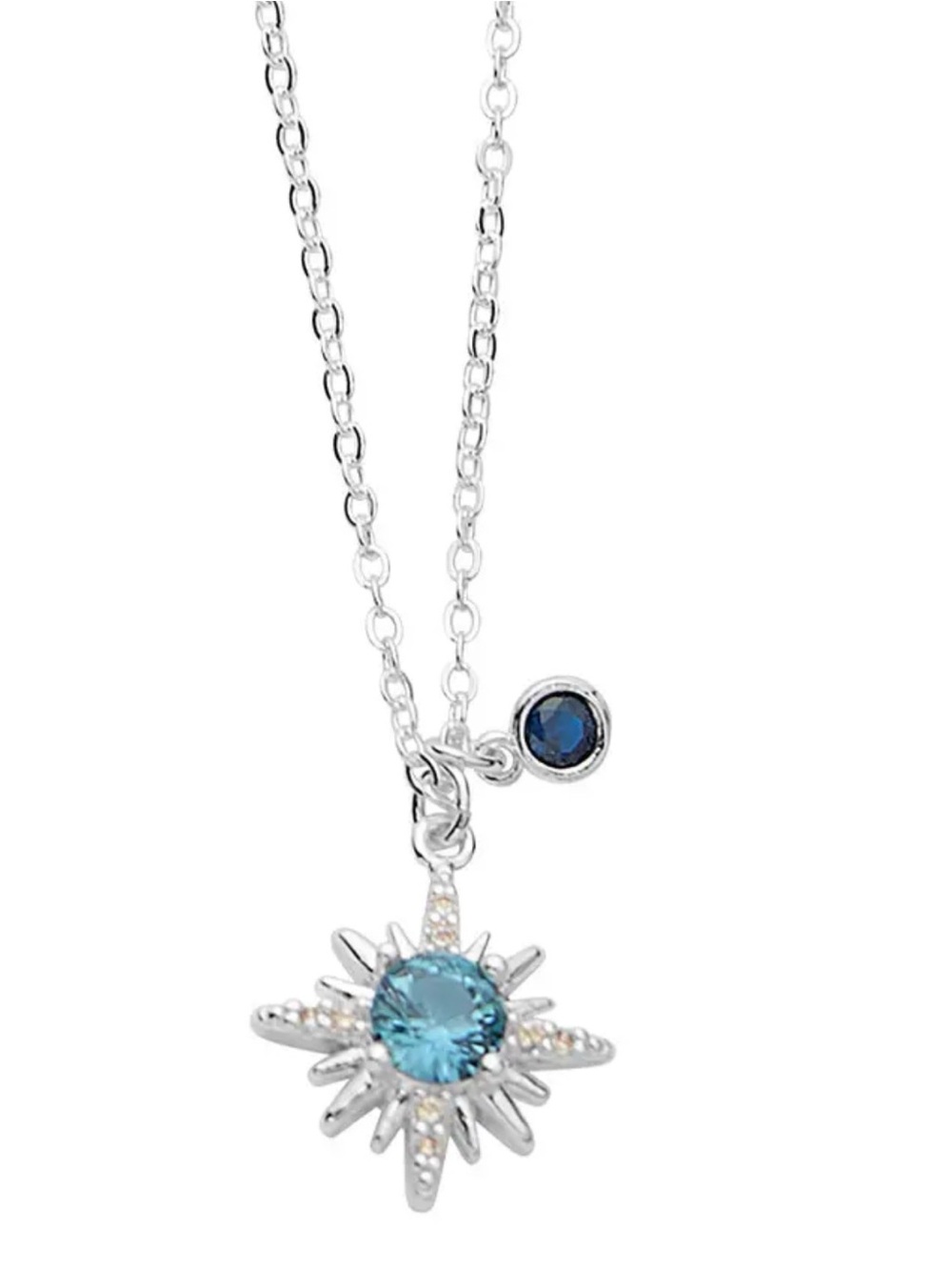 Shiloh Silver Starburst Necklace Light Blue and Dark Blue Crystals 16”+ 3”